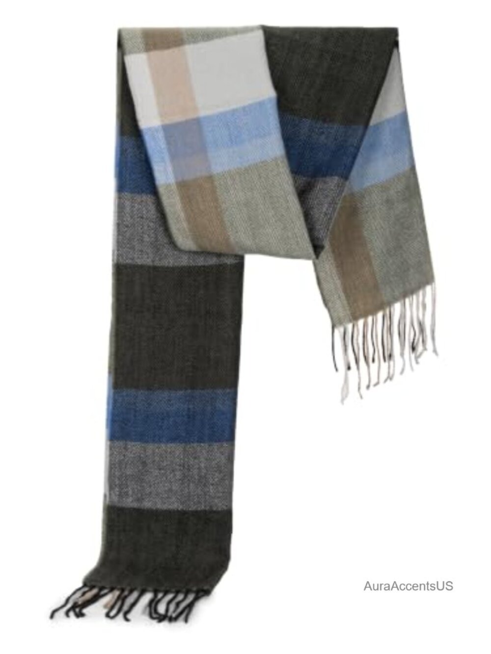 Men's Plaid Winter Scarf with Tassel - Long Wool Shawl Neck Warmer